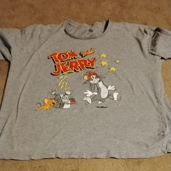 Tom & Jerry Vintage Cartoon Grey T-Shirt - Picture 2 of 4